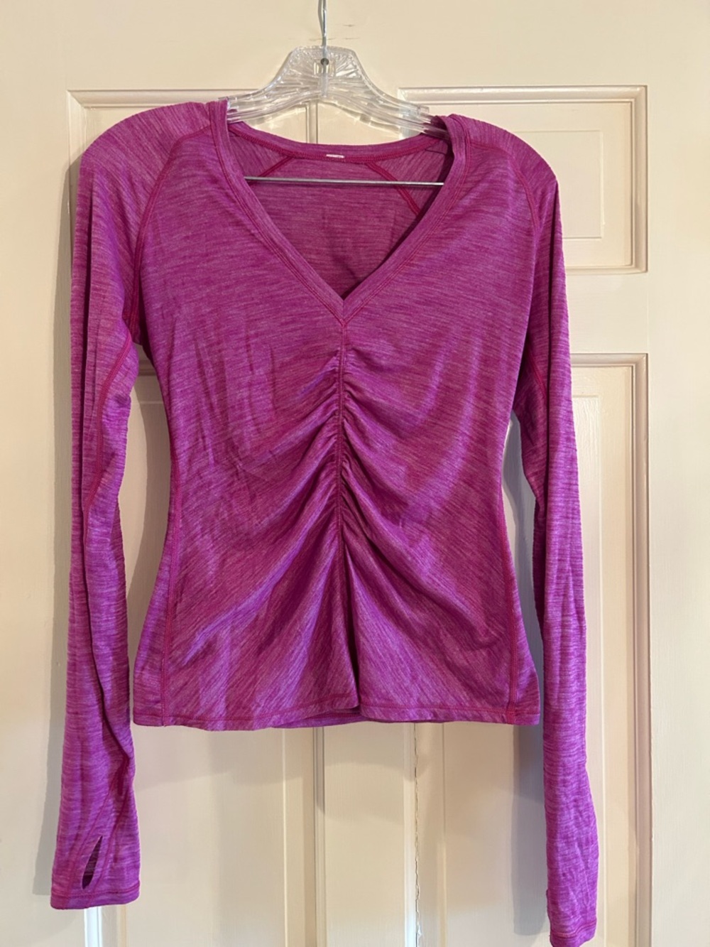 Lululemon Ruched Long Sleeve V-Neck Top Pink Magenta Size Small